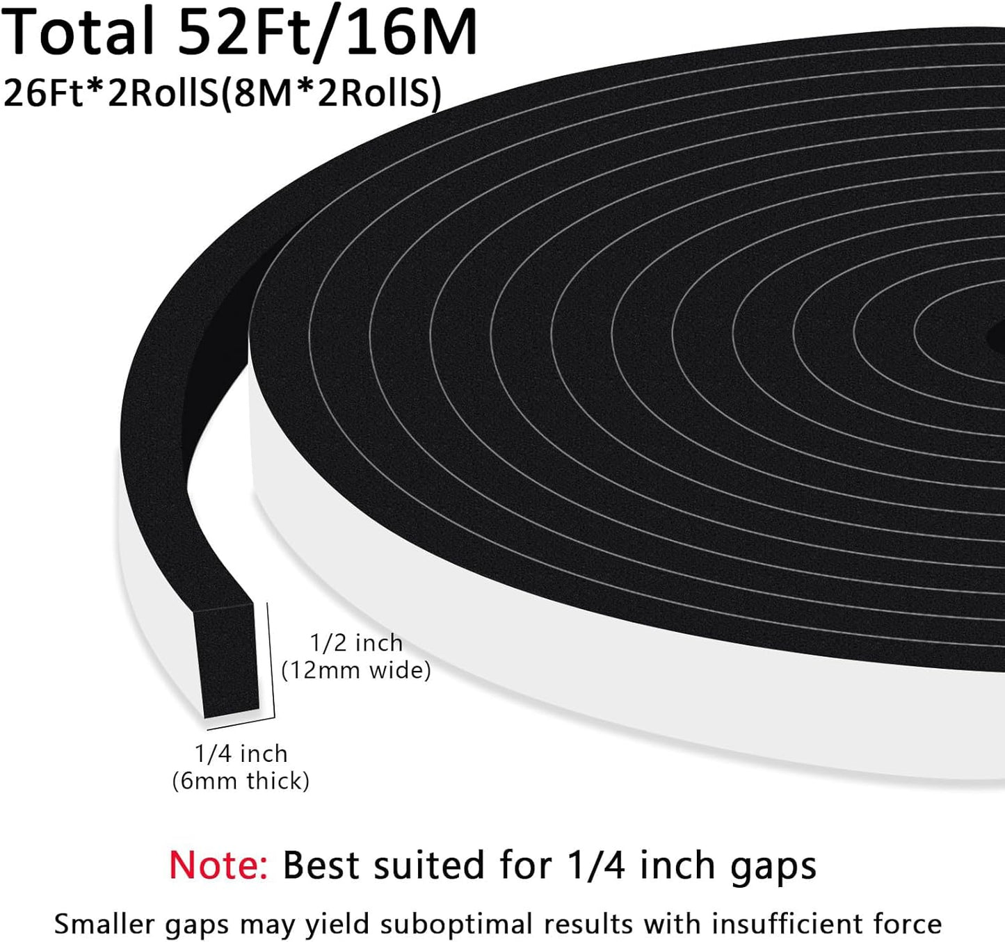 Strong Adhesive Weather Stripping, High Density Weatherproof Weather Stripping Door Seal Strip for Sliding Door, Windows,Noise-Reduction Foam Sealing Strip, White(1/2 in x 1/4 in x 13Ft) - Colors B