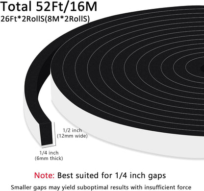 Strong Adhesive Weather Stripping, High Density Weatherproof Weather Stripping Door Seal Strip for Sliding Door, Windows,Noise-Reduction Foam Sealing Strip, White(1/2 in x 1/4 in x 13Ft) - Colors B