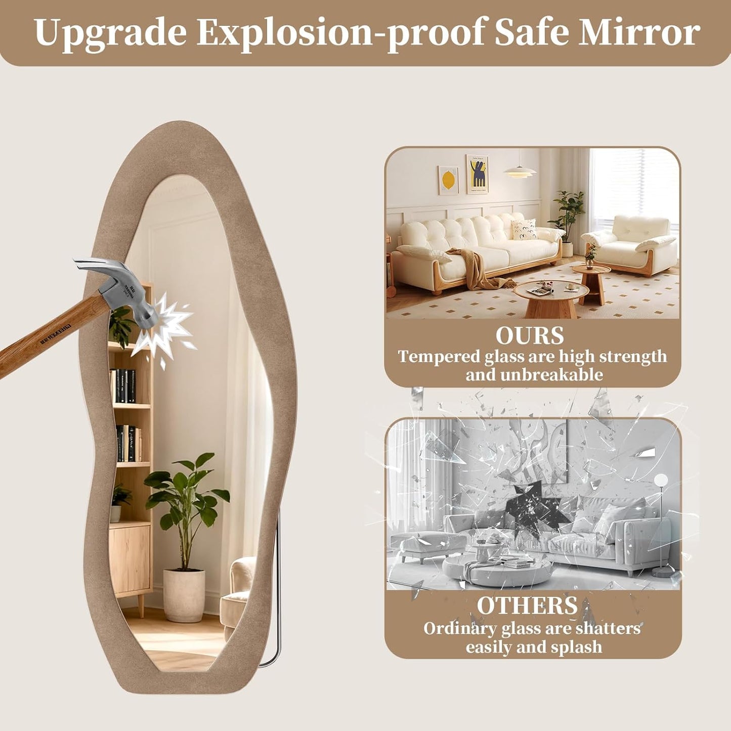 71"x32" Flannel Full Length Mirror, Arched Mirrors Full Length with Stand, Flannel Floor Mirror for Bedroom and Living Room, Full Body Mirror Hanging or Leaning, White