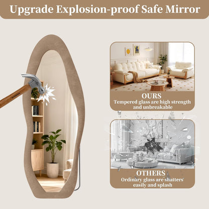 71"x32" Flannel Full Length Mirror, Arched Mirrors Full Length with Stand, Flannel Floor Mirror for Bedroom and Living Room, Full Body Mirror Hanging or Leaning, White