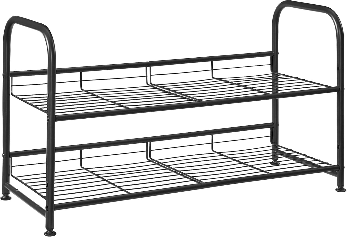 SONGMICS Stackable Shoe Rack, 4 Tier Metal Shoes Rack Storage Shelf, Holds up to 16 Pairs Shoes, Adjustable Slanted Shelves Shoe Tower Organizer for Closet Entryway Small Spaces, Black