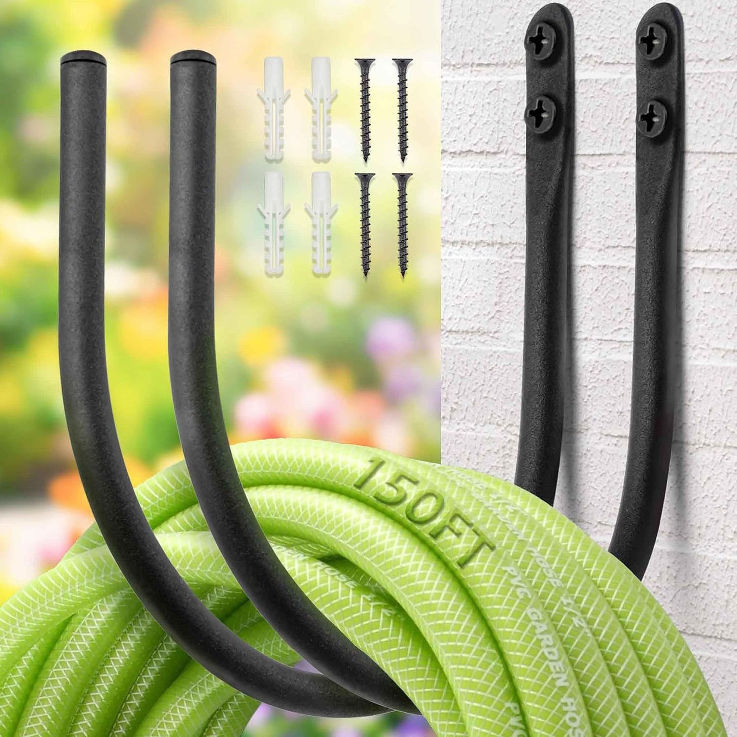 Lifyzoon 2Pack Heavy Duty Garden Hose Holder - Wall Mount Metal Hose Hanger | Rust-proof Water Hose Racks, 60 lbs Weight Capacity, Sturdy Outdoor Yard Organizer, Garage Tool & Backyard Storage