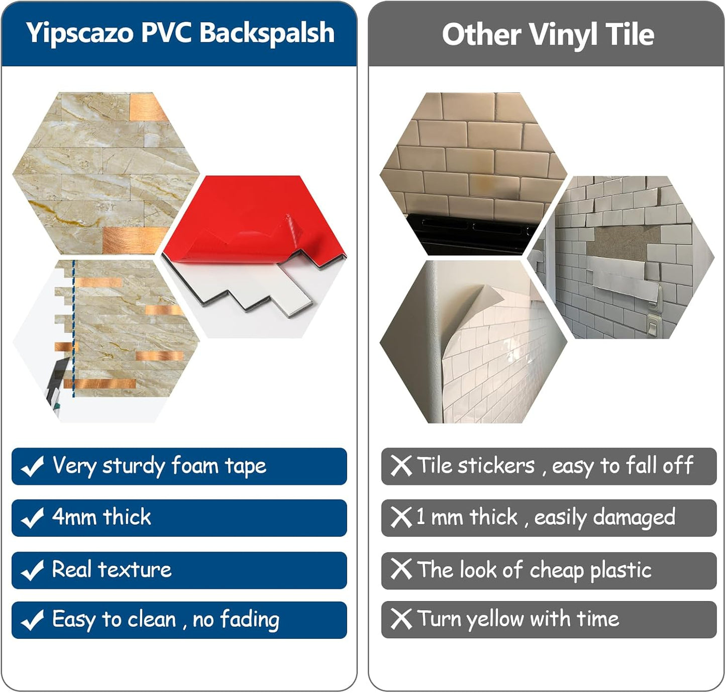 Yipscazo 2026 New Upgrade 11.34" X 11.57" Peel and Stick Backsplash, Stick on Backsplash Tiles for Kitchen, Bathroom, Fireplace (10 Sheets, Beige Rocks + Rose Gold)