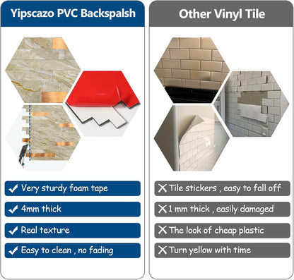 Yipscazo 2026 New Upgrade 11.34" X 11.57" Peel and Stick Backsplash, Stick on Backsplash Tiles for Kitchen, Bathroom, Fireplace (10 Sheets, Beige Rocks + Rose Gold)
