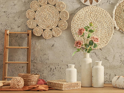 Ceramic Vase Set of 3, Neutral Flower Vases Home Decor, Pottery Rustic Farmhouse Decorative Vases Modern Decor for Table Mantel Entryway Bookshelf Living Room Kitchen Bedroom - Brown