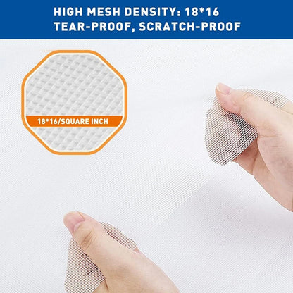 31.5" x 47.2" Self Adhesive Fiberglass Window Screen with Hook and Loop Tape, White Frame Mesh Screen Curtain Window Repair Kits