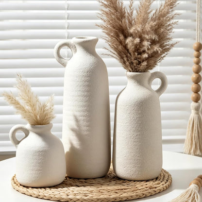 CUCUMI Ceramic Vase Set of 5, Home Decor Farmhouse Décor Handmade Pottery Vases for Pampas Grass, Dried Fresh Flowers, Table, Living Room, Kitchen, Shelf, Entryway Mantel Neutral Tones