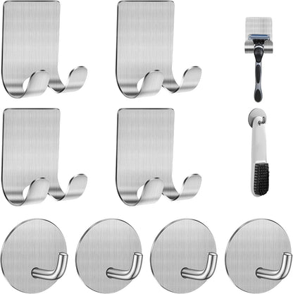 Diesisa Razor Holder for Shower + Adhesive Wall Hooks, Premium 304 Stainless Steel Shower Razor Holder with Heavy Duty Waterproof Sticky Hooks for Hanging Towels, Coat, hat (2+2 Pack)