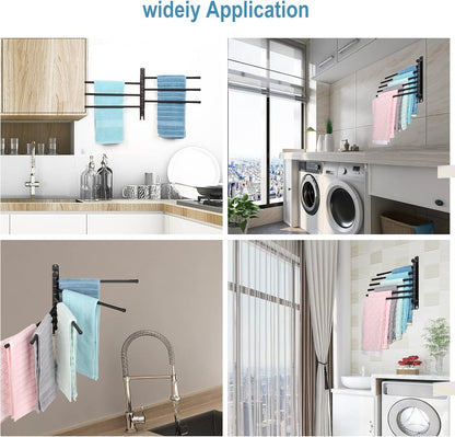 5-Arm Swivel Towel Rack - 180° Rotating Wall Mounted, 304 Stainless Steel Rustproof, Heavy Duty Bathroom Accessories, Space Saving Towel Organizer for Bathroom Kitchen Laundry - Pearl White