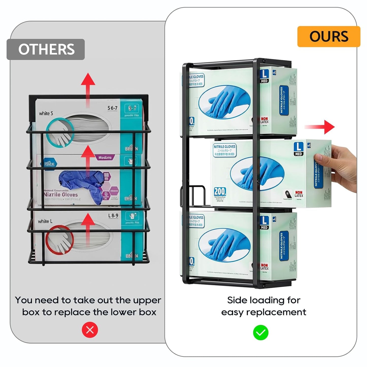 THYGIFTREE Magnetic Glove Holder for 2 Boxes, Wall Mount Metal Rubber Latex Disposable Gloves Tissue Dispenser for Toolbox Garage Workshop Kitchen Fridge