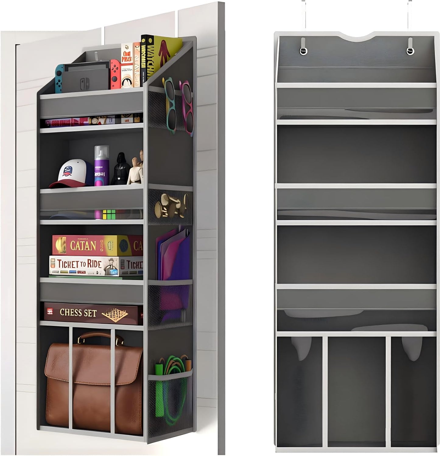 Over the Door Hanging Organizer - Closet Door Organizer and Storage with Large Pockets, Swing-Proof Behind The Door Organizer for Bathroom Nursery (Grey, 1 Pack -Extra Large 6 Tier)
