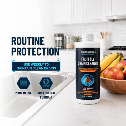 Mission Control 32 oz Bio-Enzymatic Fruit Fly Drain Treatment - Eliminates the Organic Residue and Odors That Bring Fruit Flies - Safe for Drains, Trash Cans, Sinks and Food Prep Surfaces