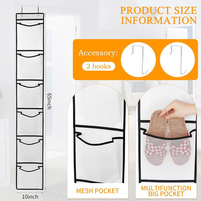 GOMAJI 6 Large Breathable Mesh Pockets, Over The Door Shoe Organizer, Boots Hanging Storage Shoe Rack for Closet, Accessories - - White
