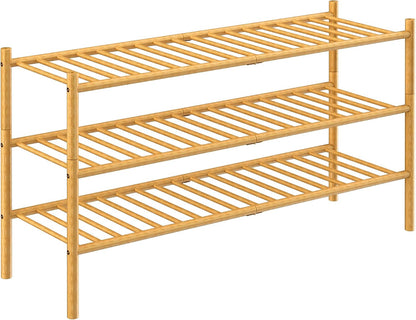 ROMGUAR CRAFT 3 Tier Bamboo Shoe Rack for Closet Free Standing Wood Shoe Shelf Storage Organizer for Entryway Small Space Stackable 27"x11"x20" (Natural)