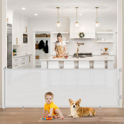 Retractable Baby Gate for Stairs & Doorways, Mesh Dog Gate Indoor Outdoor, Extends to 55" Wide 34" Tall Child Gate for Hallways, Deck, Porch, Pet Toddler Safety Essentials, Easy Install, Grey