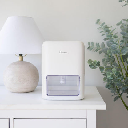 Crane Small Dehumidifier For Bathroom with Auto Shut-Off, 70 OZ Dehumidifier For Closet, Basement, RV & Closet, Optional Ambient Light, Dehumidifiers For Bedroom, Quiet Moisture Removal, 3 Day Tank
