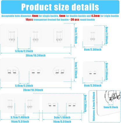 48 Pcs Transparent Waterproof Adhesive Hooks Heavy Duty Sticky Wall Hooks for Bathroom Shower Kitchen,Multi-Size No Residue Damage-Free Adhesive Shower Hooks for Shower Caddy Shelf Organizer