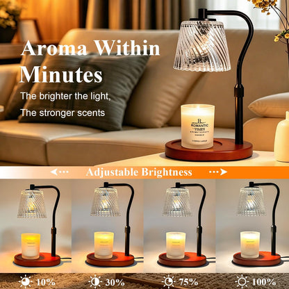 Candle Warmer Lamp - 2/4/8h Timer & Stepless Dimmable Candle Lamp with 3.9ft Cord, Adjustable Height Wax Melt Warmer for 2-6'H Jar Candles, Streamlined Flameless Ambiance Light for Bathroom Bedroom