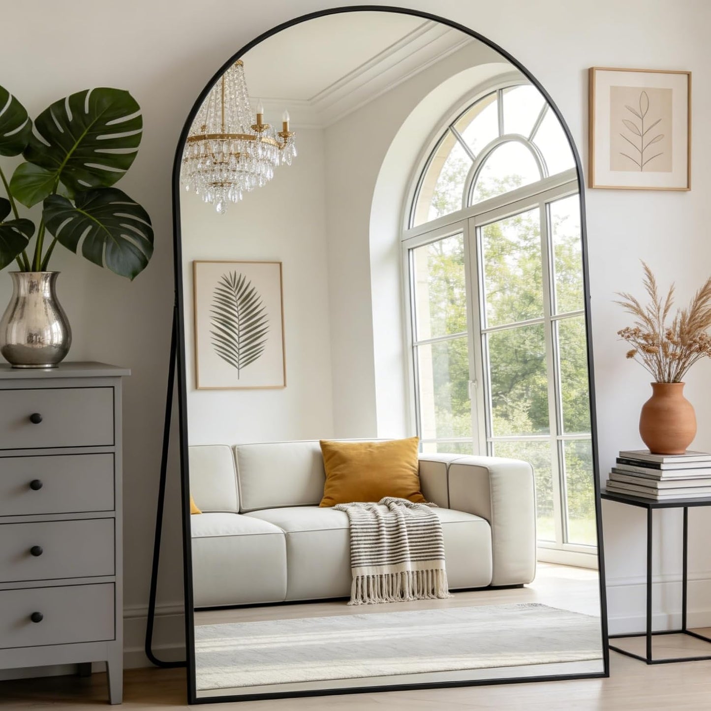 Prywot Arched Full Length Mirror, 70"x26" Free Standing Floor Mirror, Modern Full Body Mirrors with Stand, Wall Mirrors with Aluminum Alloy Frame for Bedroom,Living Room, Gold