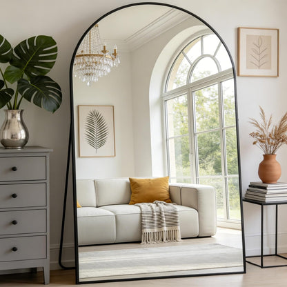 Prywot Arched Full Length Mirror, 70"x26" Free Standing Floor Mirror, Modern Full Body Mirrors with Stand, Wall Mirrors with Aluminum Alloy Frame for Bedroom,Living Room, Gold