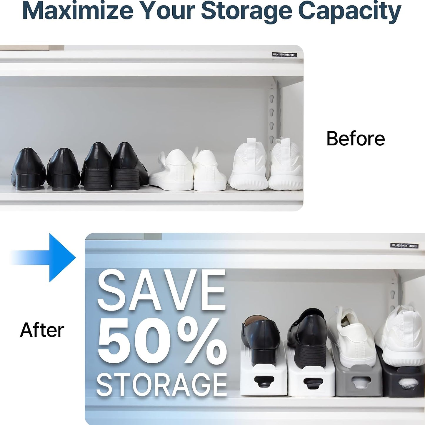 One-Piece Shoe Slot Organizer, Space-Saving Stackers for Closet, Entryway & Shoe Rack | No Assembly Needed (10, Black)