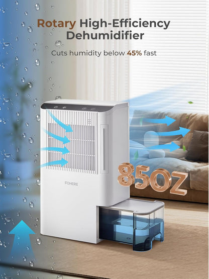 FOHERE Dehumidifier for Basement & RV, Works at 41°F, 30dB Whisper Quiet, 2000 Sq.Ft Coverage, 85oz Tank & Drain Hose, 99.97% HEPA Filtration, Auto Shut-Off, for Bedroom Bathroom Closet