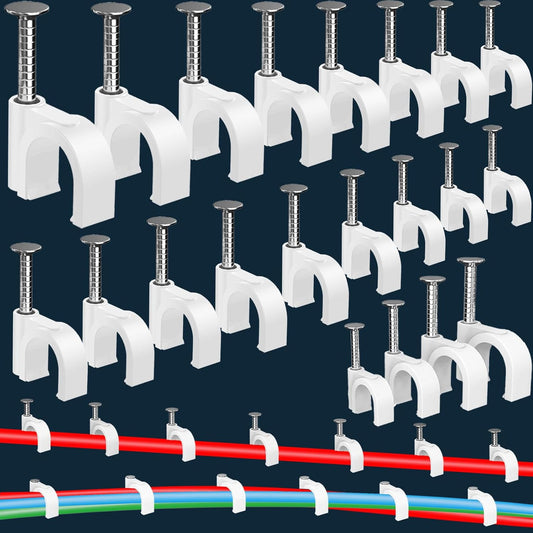 400 Pcs Cable Clips 4/6/8/10mm Nail in Cable Clips with Steel Ethernet Cable Clips Cable Wire Clips Cable Tacks Cable Nails Speaker Wire Clips Coaxial Cable Staples RG6 RG59 CAT6 RJ45 Wire Wall Clips