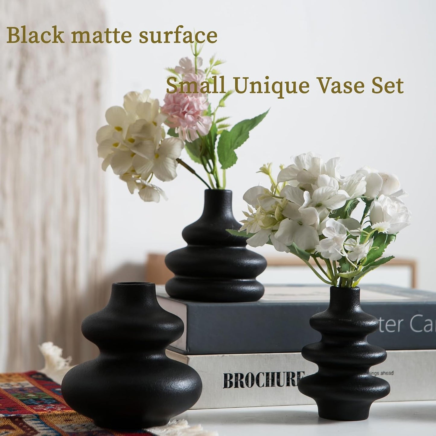 Small White Ceramic Vases Set of 5, Mini Decorative Boho Vases for Flower, Wedding & Home Decor