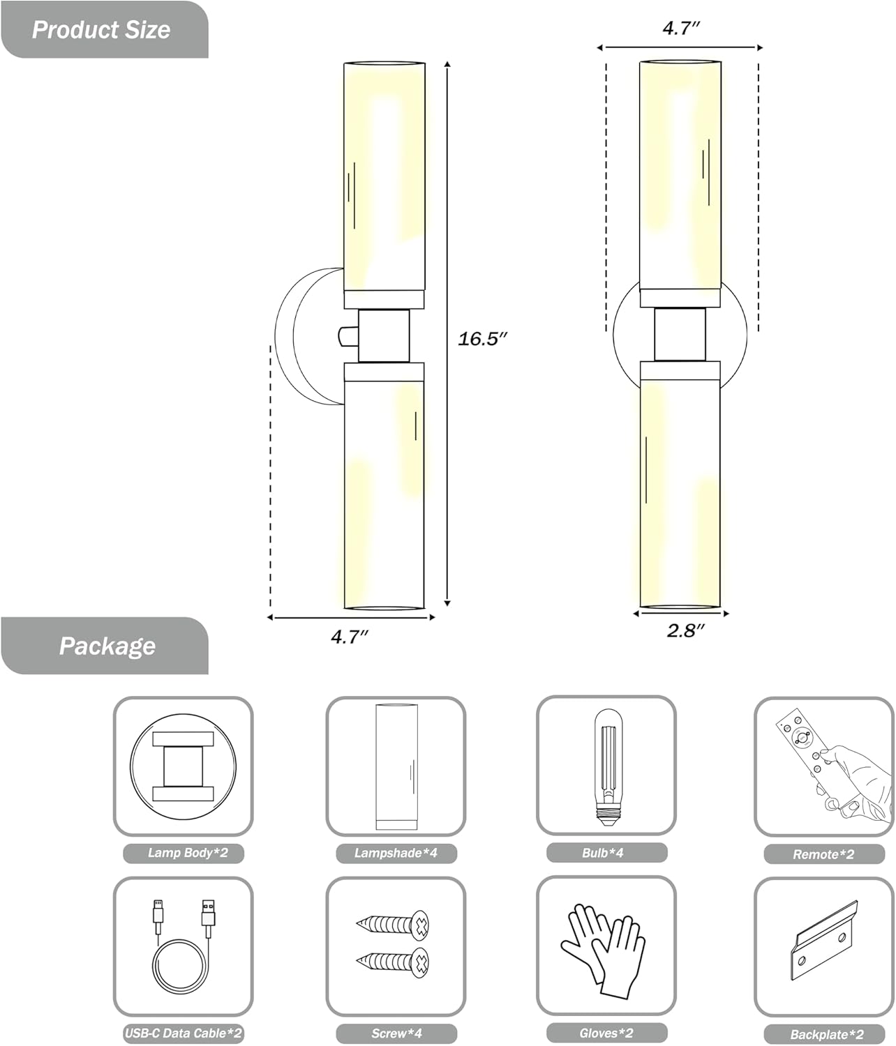 Battery Operated Wall Sconce Set of 2, 10000mAh Rechargeable Wireless Wall Lights Remote Control, Cordless Timer Dimmable Glass Wall Lamps for Living Room Bedside Entryway Emergency Gold 16.5 Inch