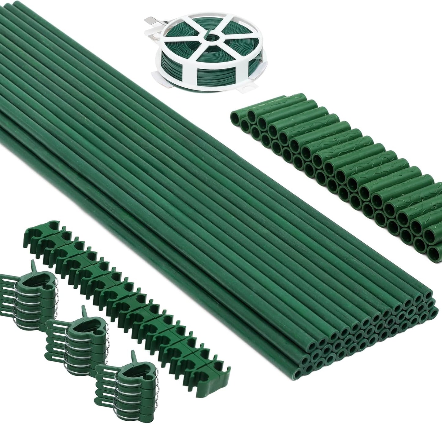 MAXPACE 62pcs Garden Stakes Kit: Includes 20 Sets of Fiberglass Plant Sticks Supports & Accessories for DIY 4ft, 5ft, 6ft, 7ft Stakes for Tomato, Vegetables, Indoor & Outdoor Gardening Supplies