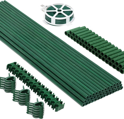 MAXPACE 62pcs Garden Stakes Kit: Includes 20 Sets of Fiberglass Plant Sticks Supports & Accessories for DIY 4ft, 5ft, 6ft, 7ft Stakes for Tomato, Vegetables, Indoor & Outdoor Gardening Supplies