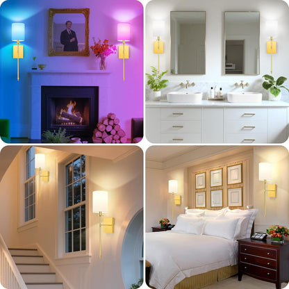 24.8 Inch Black Battery Operated Wall Sconces Set of 2, Rechargeable Wireless Wall Lights with Remote & White Fabric Shade, Indoor Not Hardwired Dimmable Wall Lamps for Bedroom, 2 Bulbs Included