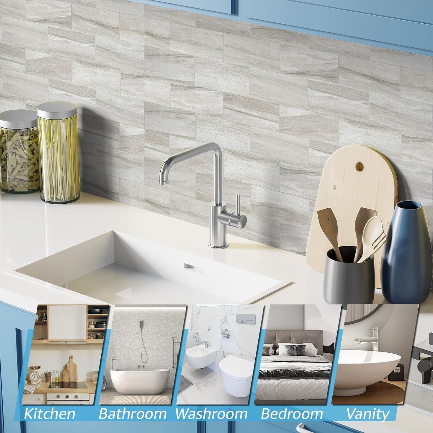 Art3d 102-Piece Peel and Stick Wall Tile for Kitchen Backsplash, Bathroom, Fireplace, 3in. × 6in. Stick on Subway Tile, Glossy White