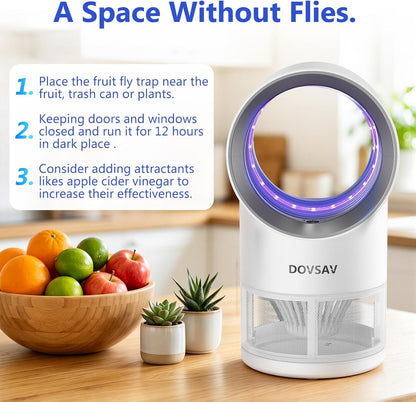 Fruit Fly Trap for Indoors, Blue Bug Zapper Indoor with Suction & Timer | Uv Light Lures Fruit Flies/Gnats, Timer 6/12hrs, Plug in Fly Trap with Suction, Kid & Pet Applicable, Low Noise, 10 refills