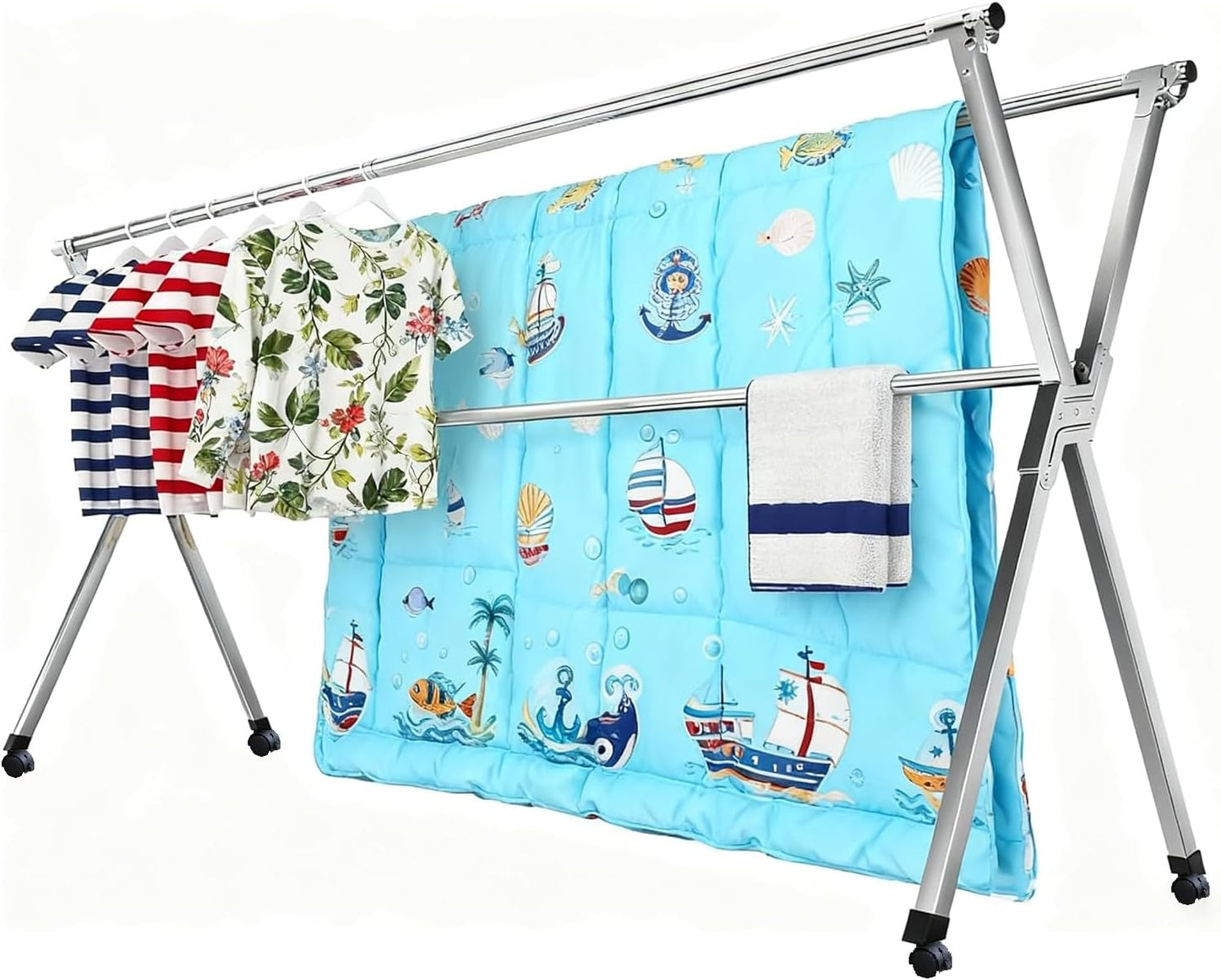 Clothes Drying Racks Outdoor, Updated Version,Stainless Steel Laundry Drying Rack for Indoor Outdoor and The Balcony,Length Adjustable Saves Space,with Windproof Hooks