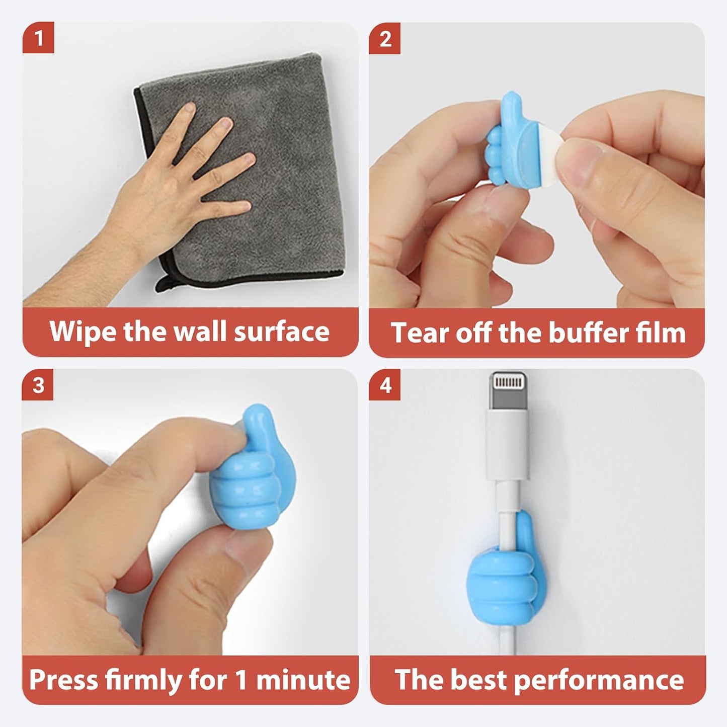 36Pcs Creative Thumbs Up Wall Hooks,Self Adhesive Thumb Cable Organizer Clips,Cute & Fun Cord Cable Clips,Applicable to Kitchen,Bathroom, Bedroom, Office and Other scenarios