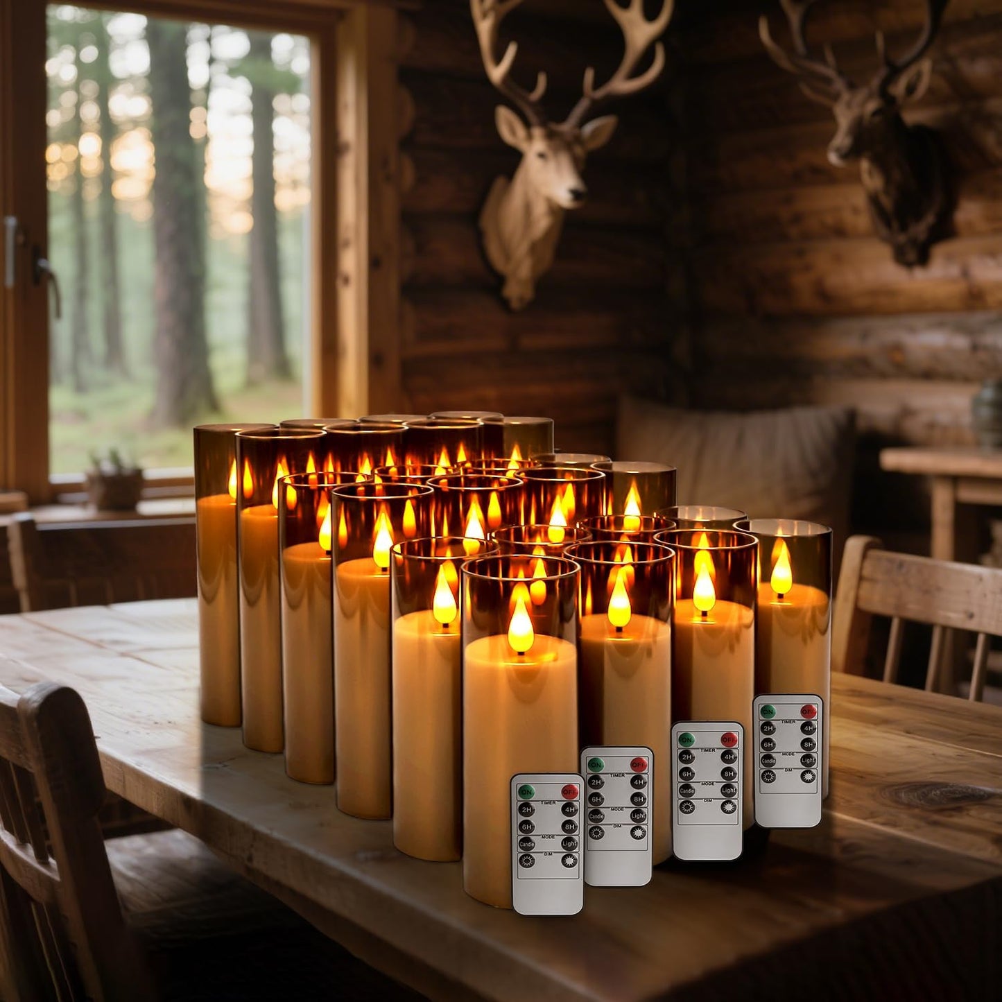 YOROXRG Set of 24 Waterproof Outdoor Flameless Candles, LED Candles with 4 Remote and Timer,(H 4" 5" 6" x D 2.2"),for Christmas,Halloween,Wedding,Festival