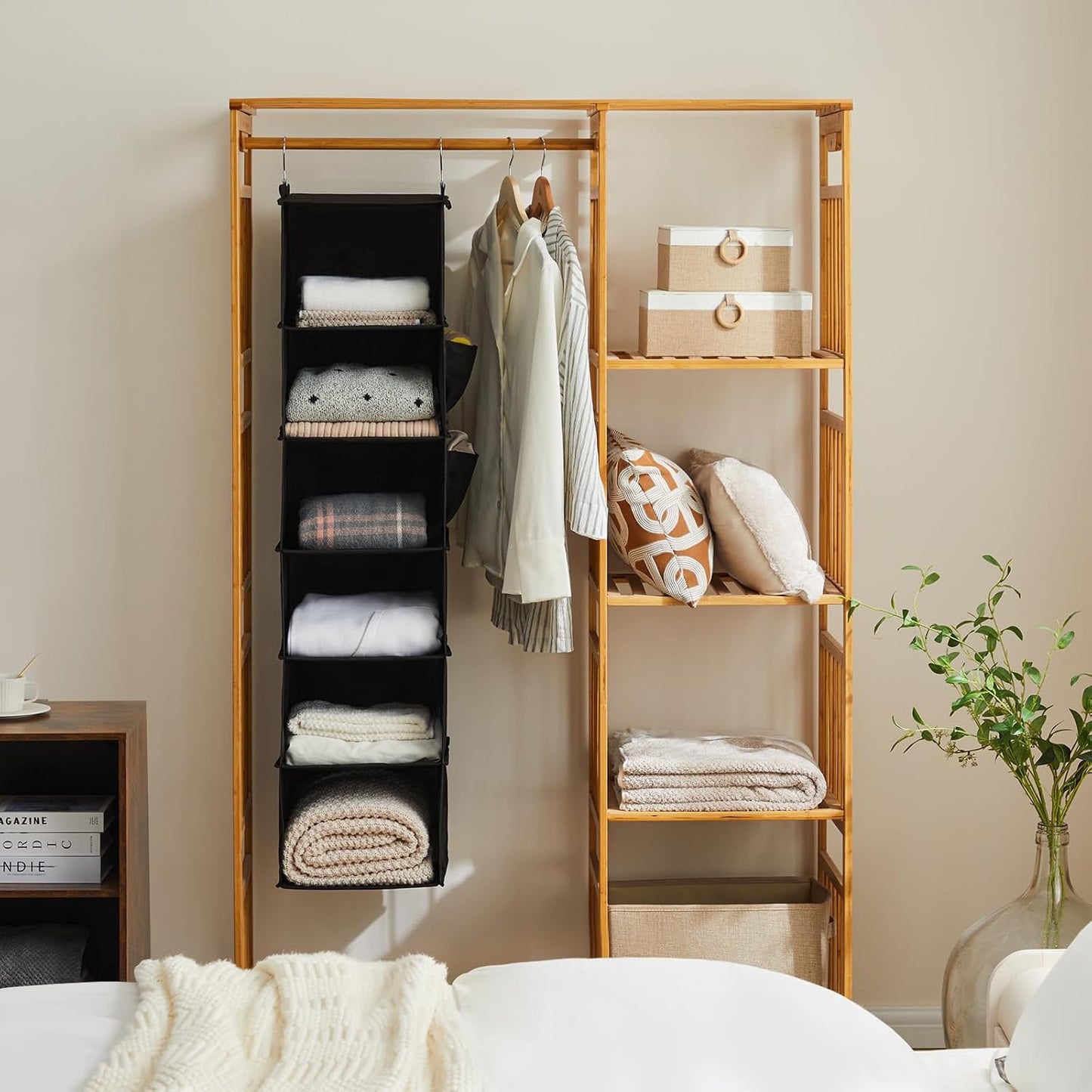 YOUDENOVA Hanging Closet Organizer, 6-Shelf Closet Hanging Storage Shelves, 2 Packs, Grey