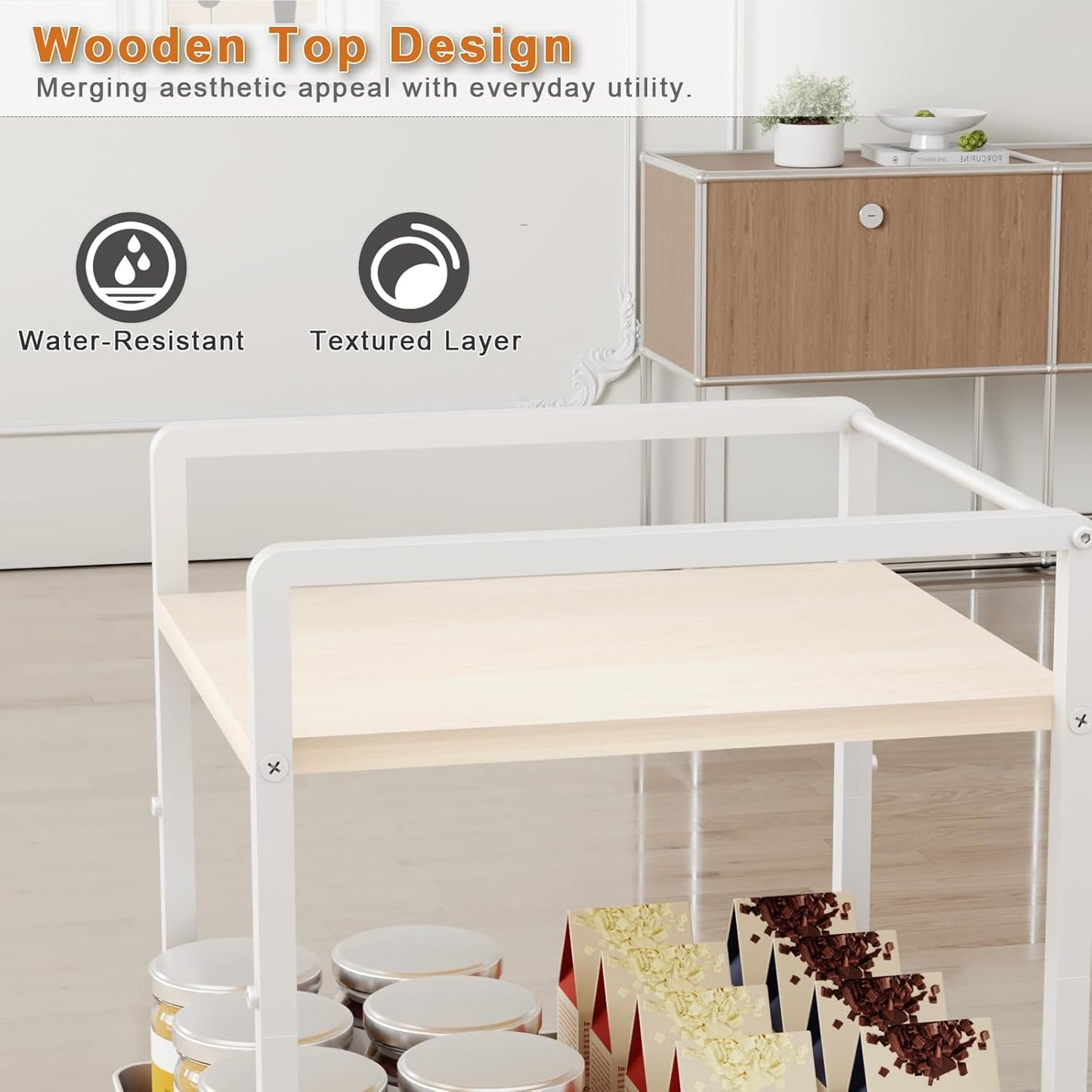 6 Tier Slim Storage Cart with Pull-Out Baskets Rolling Cart with Wheels Wood Top Narrow Utility Cart Metal Shelving Units for Pantry Laundry Room Bathroom Kitchen White 8in(W)