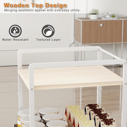6 Tier Slim Storage Cart with Pull-Out Baskets Rolling Cart with Wheels Wood Top Narrow Utility Cart Metal Shelving Units for Pantry Laundry Room Bathroom Kitchen White 8in(W)