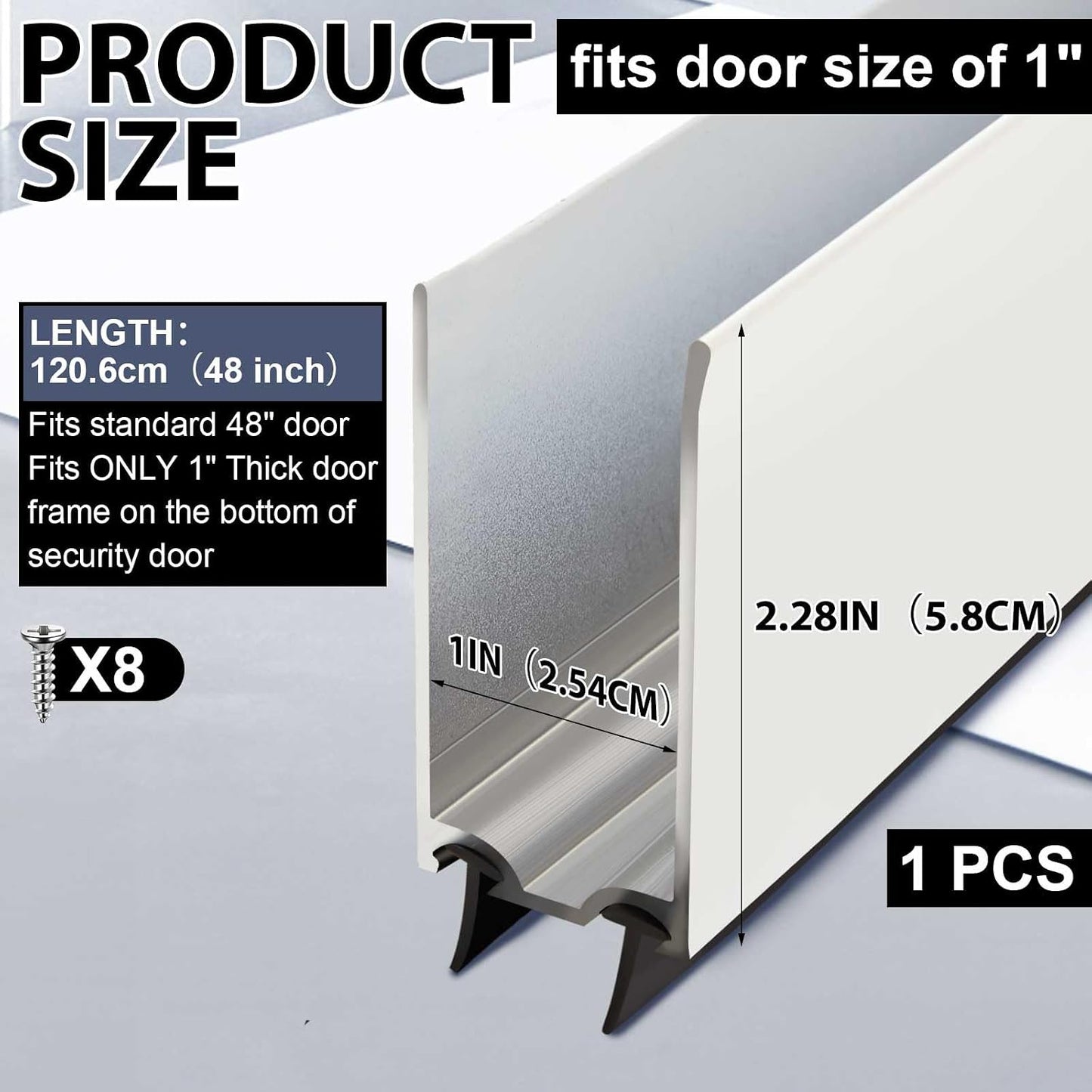 Pushglossy 1 Pack 1" x 35.5" Storm Door Sweep Replacement Bottom Sweep Aluminum Expander for 1" Thickness Security Storm Door Weatherstripping(White)