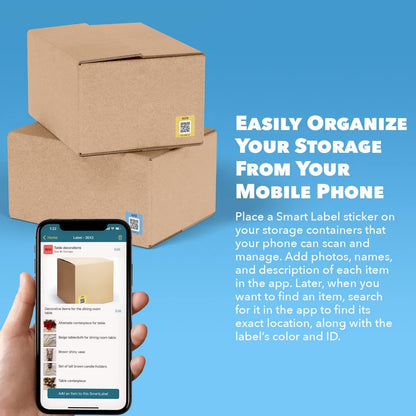 Smart Labels QR Code Stickers with AI Photo Analysis App - Auto-Creates Item Descriptions - No Typing - Made in USA - QR Code Labels for Storage & Inventory Tracking, Organization & Moving, Pack of 48