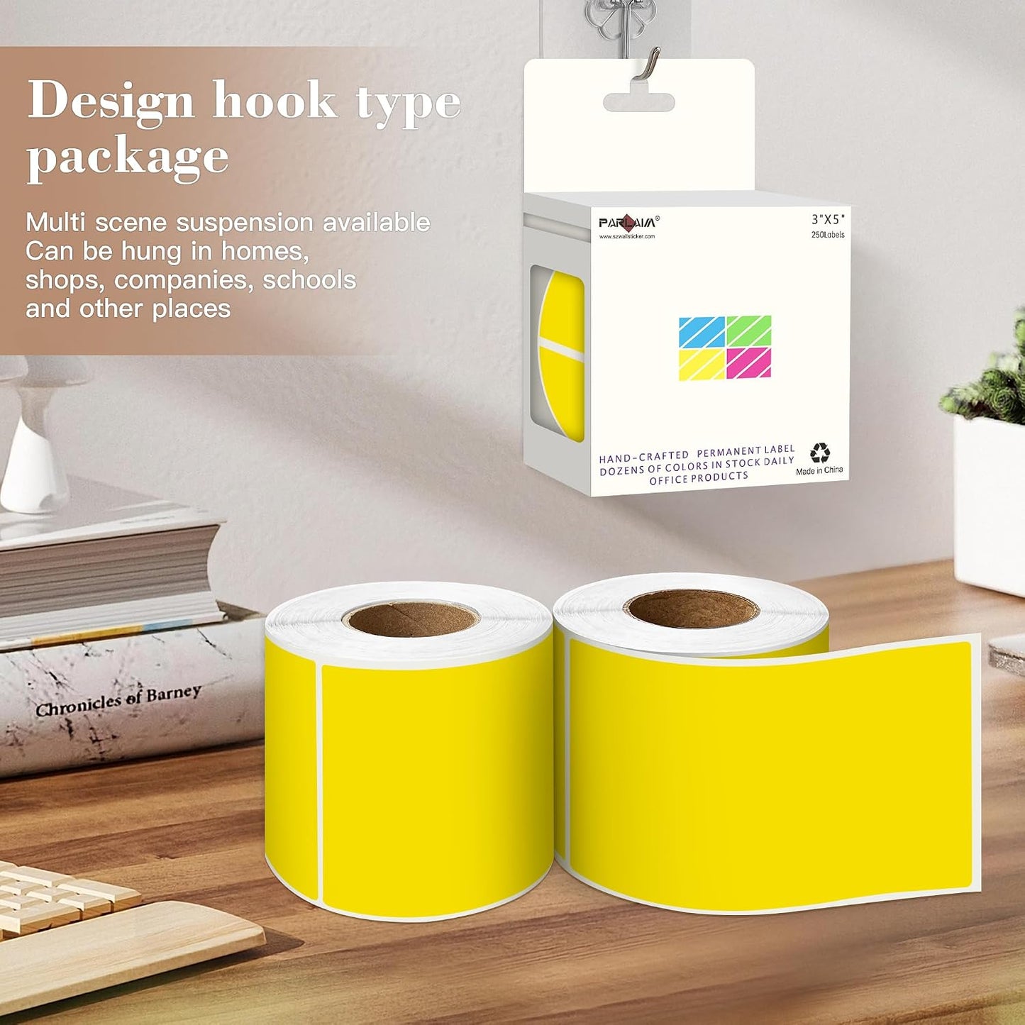 PARLAIM 3 x 5 inch Rectangle Sticker Labels, 250PCS Adhesive Color Coding Stickers for Moving Box Inventory Label, Fluorescent Green