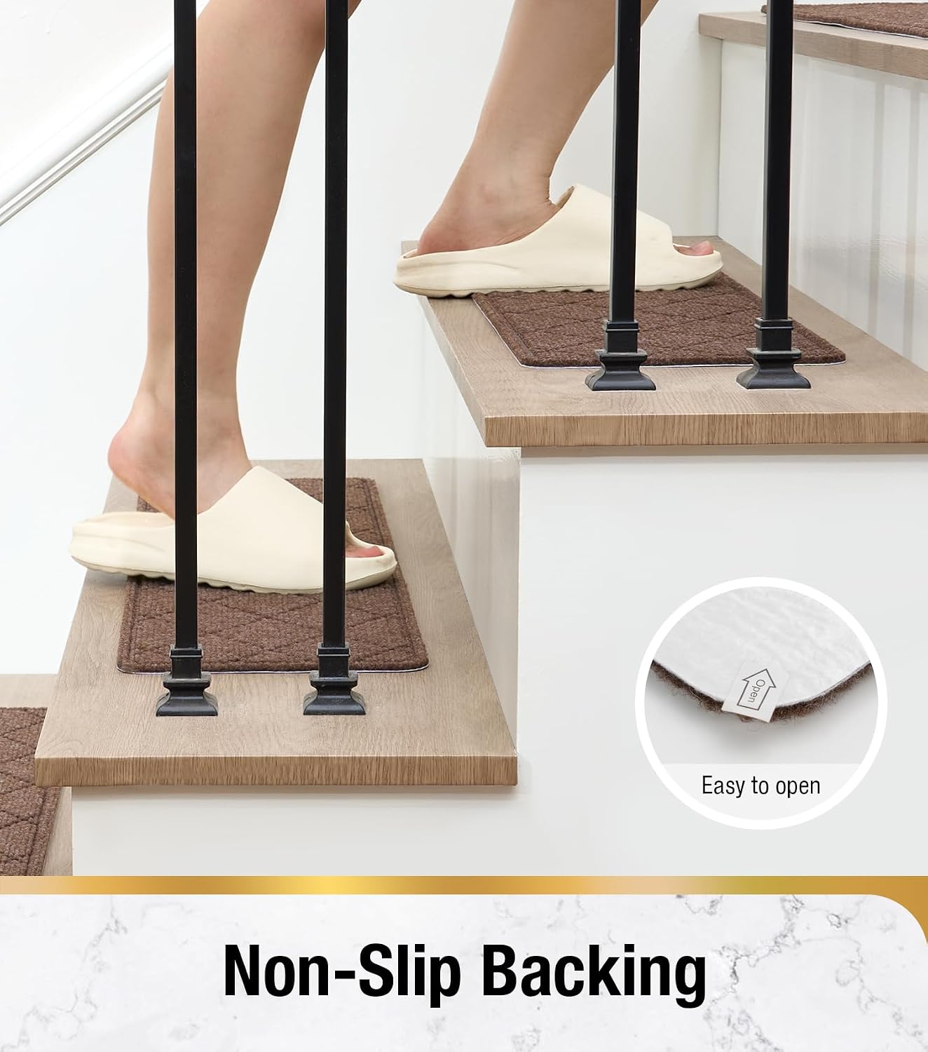 HITSLAM Stair Treads for Wooden Steps, 15 Pack 8 x 30 Inch Peel and Stick Carpet Stair Treads Non-Slip Indoor, Safe for Kids and Dogs, Stair Runners with Self-Adhesive Backing, Easy to Install, Brown