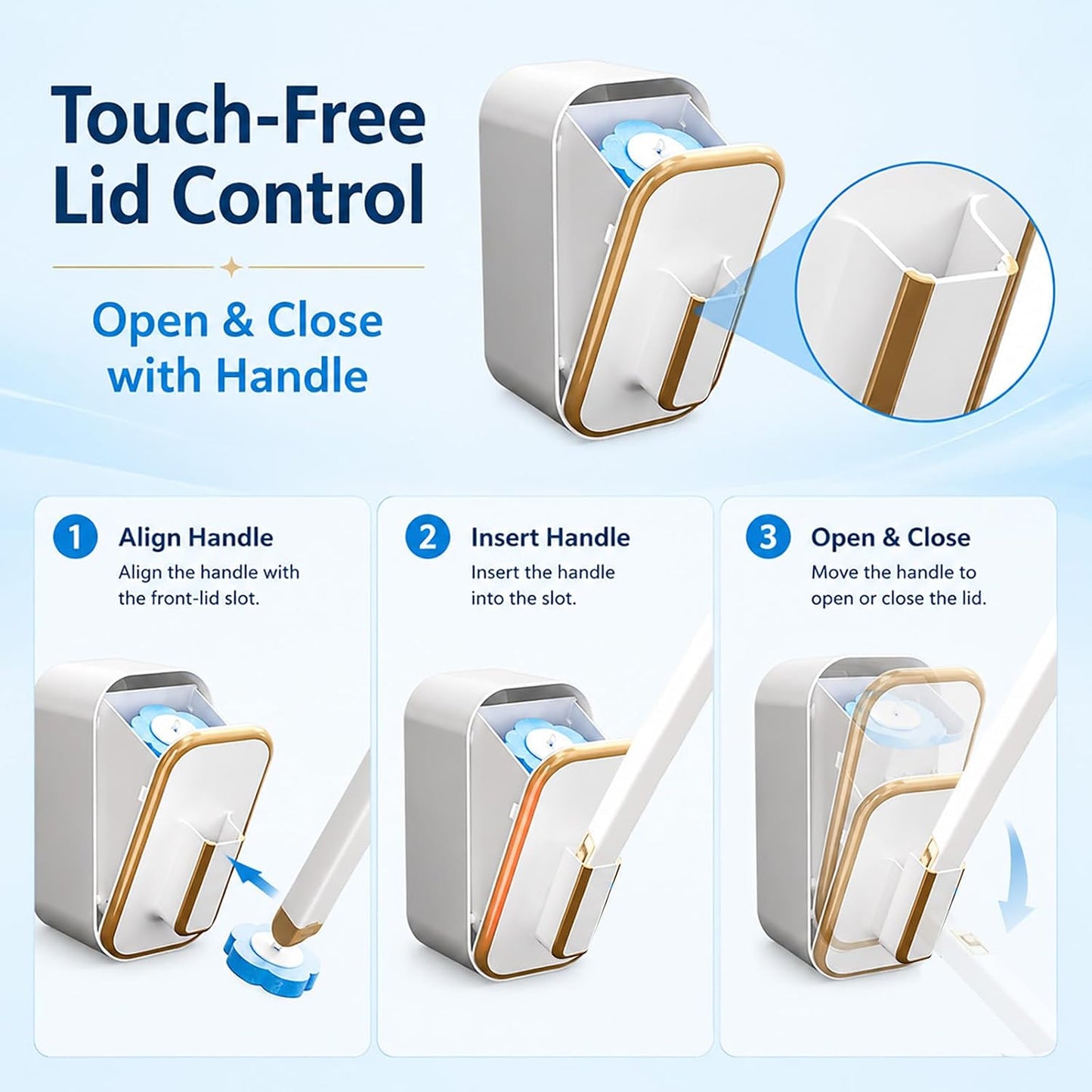 Disposable Toilet Brush and Holder Set with 48 Refill Heads, Hygienic Disposable Brush Head, Wall Mountable Space Saver, No-Touch Handle Operation for Bathroom Cleaner