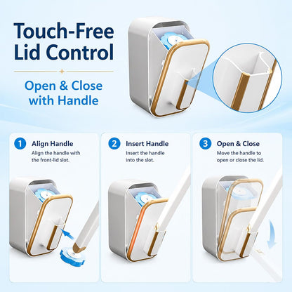 Disposable Toilet Brush and Holder Set with 48 Refill Heads, Hygienic Disposable Brush Head, Wall Mountable Space Saver, No-Touch Handle Operation for Bathroom Cleaner