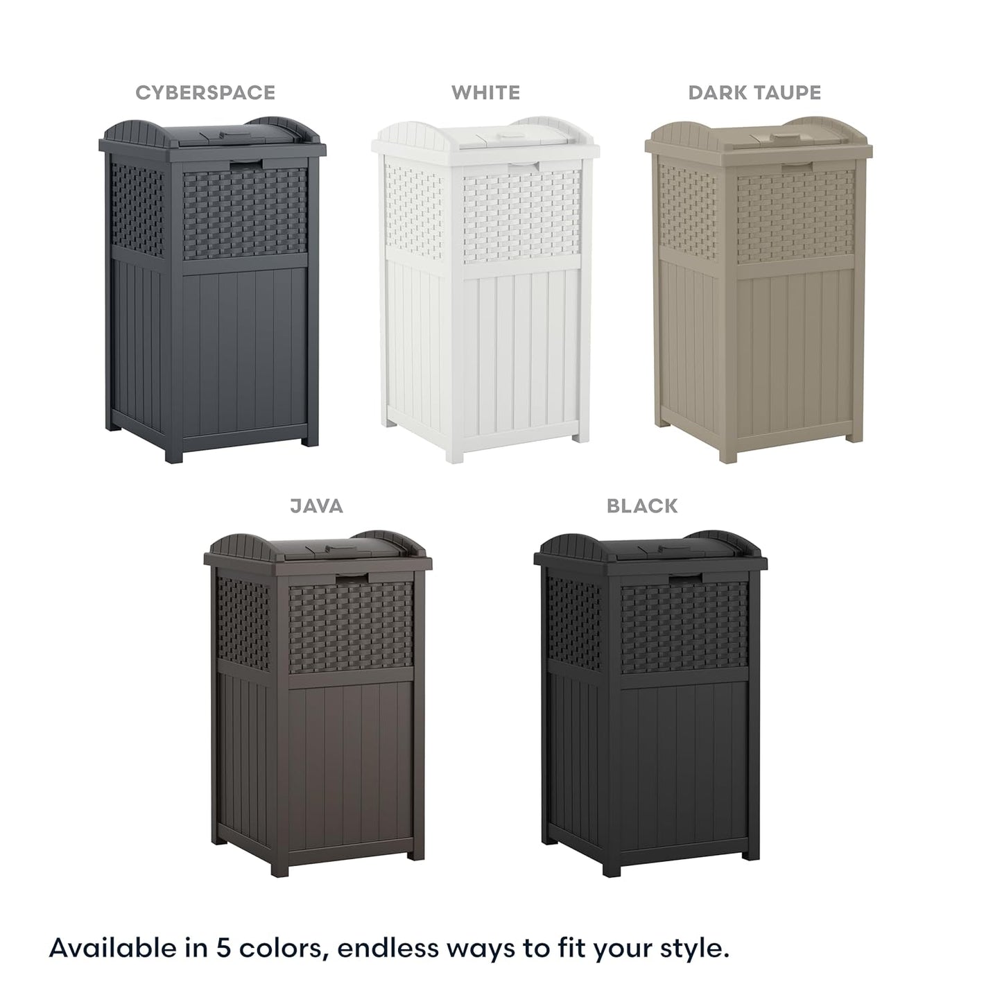 Suncast 33 Gallon Commercial Outdoor Trashcan Hideaway with Lid for 30 to 33 Gallon Trash Bags for Garage, Backyard, or Garden, Brown
