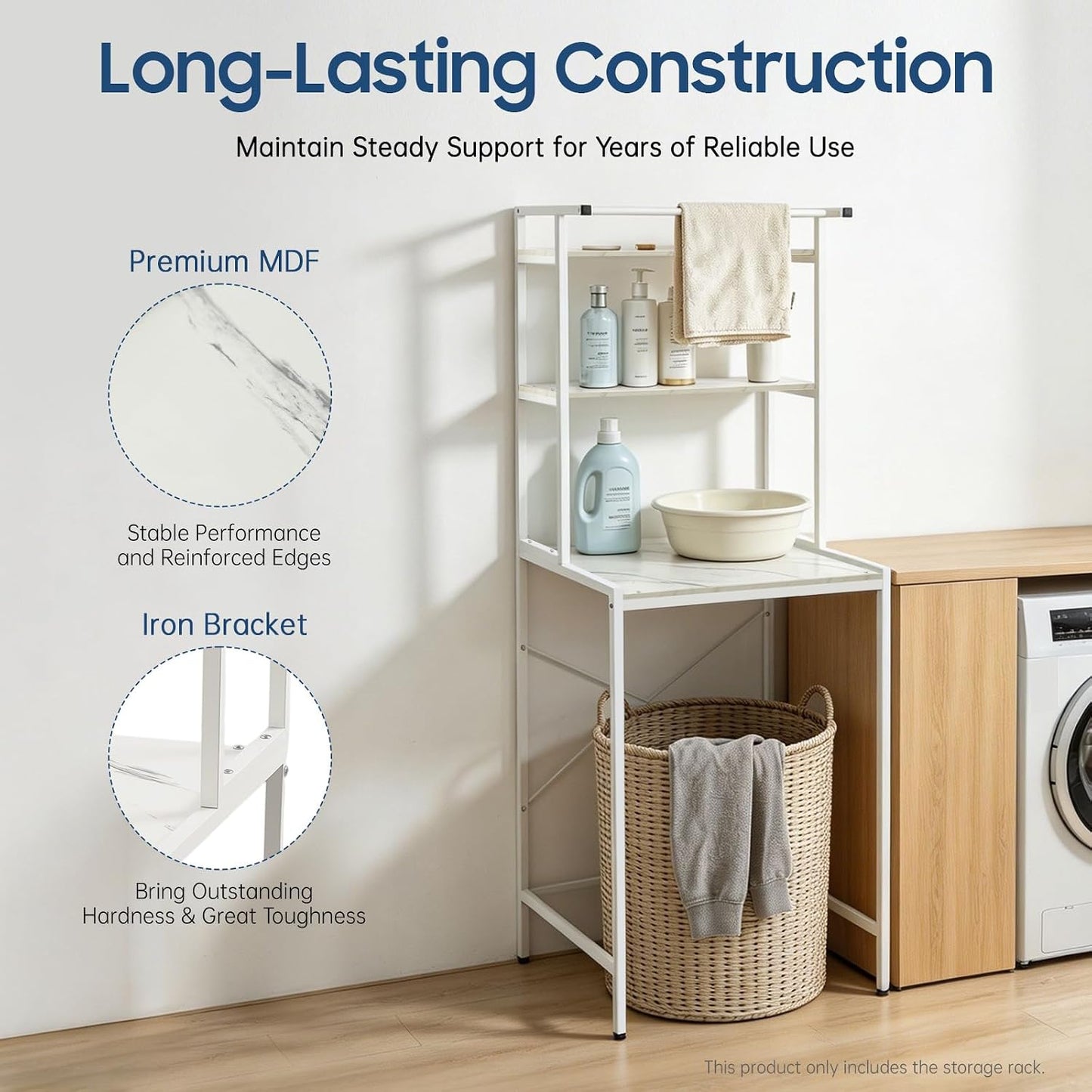 Over Washer and Dryer Shelves, 3 Tiers Heavy Duty Laundry Room Storage Rack for 27" W x 38" H Washer, Freestanding Washing Machine Storage Shelves for Bathroom