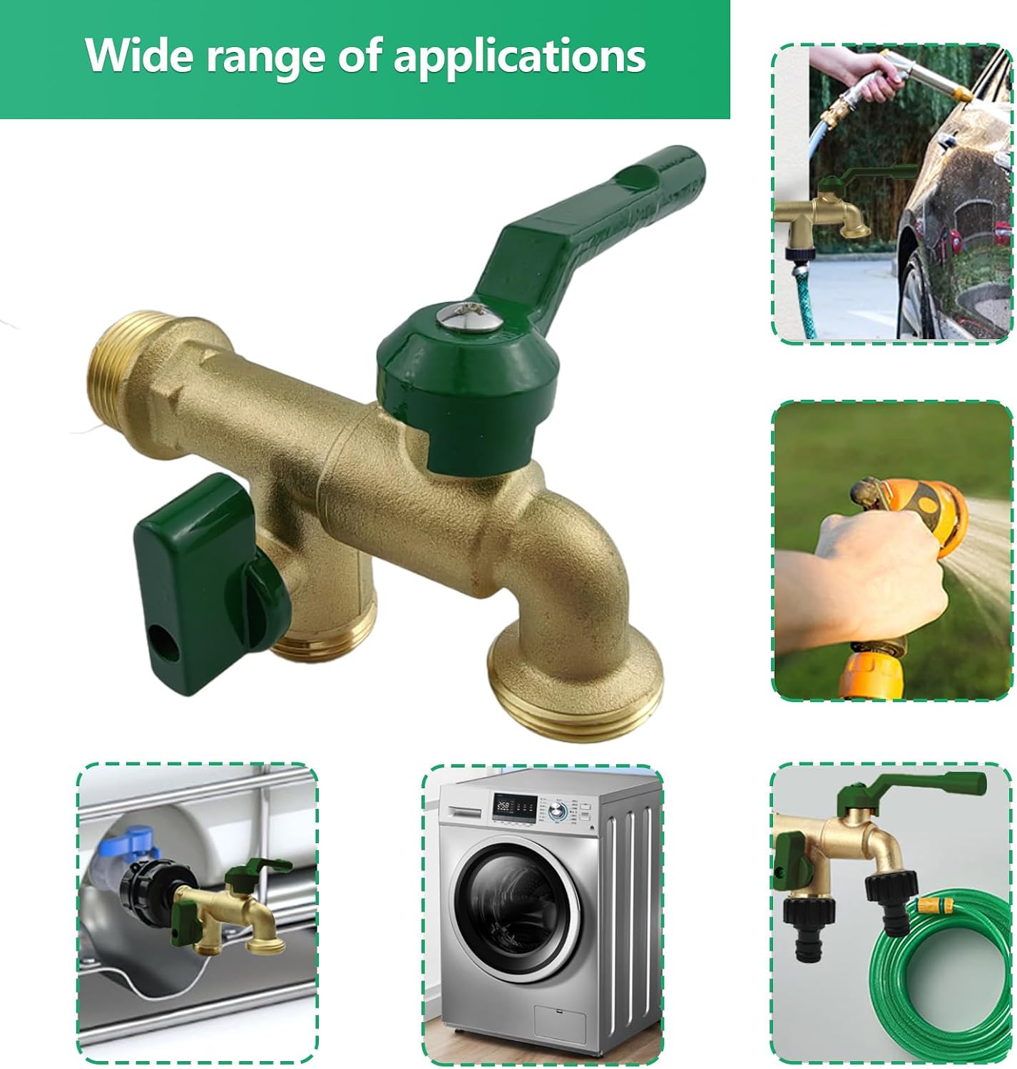 Outdoor Faucet Double Outlet, 1/2 Inch Male Inlet NPT Thread,Wall Mounted Lead-Free Brass Tap with Dual 3/4 inch Outlet,2 Way Splitter,Ball Valves Spigot,for Garden Hose Connector