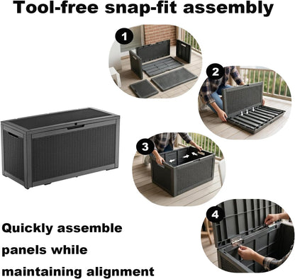 PatioZen 100 Gallon Resin Deck Box, Lockable Patio Outdoor Storage Box for Furniture, Garden Tools and Tools Storage, Waterproof Outside Storage Boxes - Black